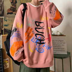 Men Sweatshirts Letter Graffiti Fashion Korean Pullovers