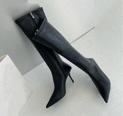 PU Pointed Toe Knee High Boots
