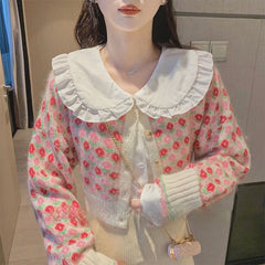 Chic Spring Sweater: Women's Slender Knit Floral Crop Top