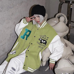 Avocado Embroidered Varsity Jacket Women Autumn Hip-Hop Bomber Coat