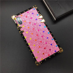 Luxury Square Case for iPhone Fashion Heart Glitter Bee Cover Phone