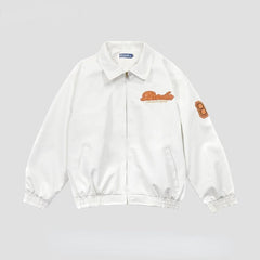 Women's Retro Y2K American Style Synthetic Leather Jacket with Letter Embroidery Design