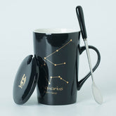 Ceramic Mugs Constellations Creative Glass with Spoon Lid Black and Gold Porcelain