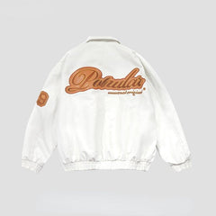 Women's Retro Y2K American Style Synthetic Leather Jacket with Letter Embroidery Design