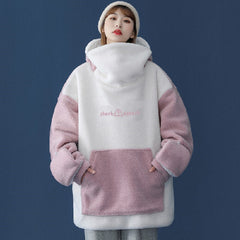 Hoodie Streetwear Women Loose Lambswool Printed shark