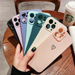 Candy Color Love Heart Pattern Phone Case For iPhone Soft Silicon Cover