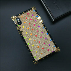 Luxury Square Case for iPhone Fashion Heart Glitter Bee Cover Phone
