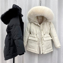 2023 Women's Thick Warm Cotton Padded Fur Jacket with Big Fur Collar Stylish for Winter