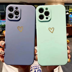 Candy Color Love Heart Pattern Phone Case For iPhone Soft Silicon Cover