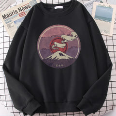 Men Sweatshirts Mount Fuji Japan Style Fashion Fleece Warm Harajuku Casual