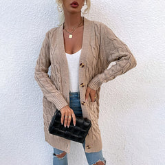 MAYCAUR Cardigan Sweater Autumn and Winter New Long Coat Twisted Rope Knitted