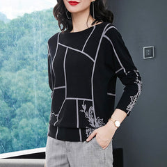 YISU Fashion Geometry Print Sweater Long Sleeve Jumpers Knitwear Autumn winter Pullovers