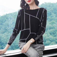 YISU Fashion Geometry Print Sweater Long Sleeve Jumpers Knitwear Autumn winter Pullovers