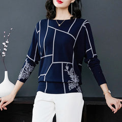 YISU Fashion Geometry Print Sweater Long Sleeve Jumpers Knitwear Autumn winter Pullovers