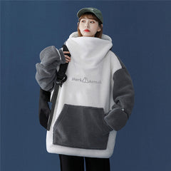 Hoodie Streetwear Women Loose Lambswool Printed shark