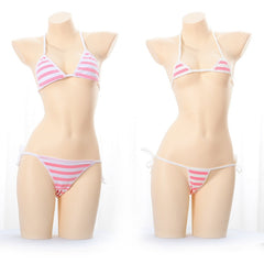 Sexy Lingerie Lolita Blue Pink White Striped Mini Bikini Costumes Bra Women Underwear Set