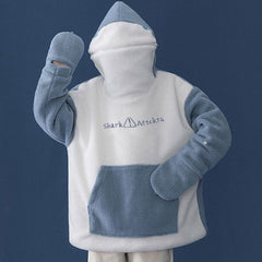 Hoodie Streetwear Women Loose Lambswool Printed shark