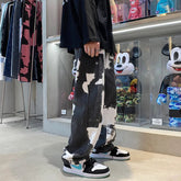 Men Wide Leg Tie Dye Oversized Streetwear Denim Pants
