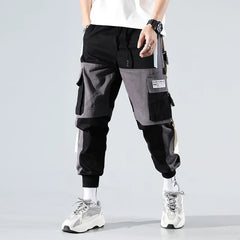 Men Cargo Pants Hip-Hop Loose Stitching Streetwear