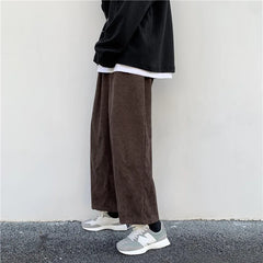 Solid Corduroy Straight Trousers Male Loose