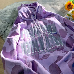 Korean Cow Print Hoodie Harajuku Hip Hop Streetwear for Women's Top
