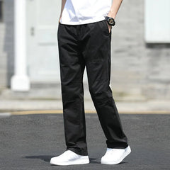 Loose Straight Oversize Men's Cargo Pants Black Cotton Casual Trousers