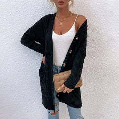MAYCAUR Cardigan Sweater Autumn and Winter New Long Coat Twisted Rope Knitted