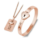 Heart Love Lock Bracelet With Key and Necklace