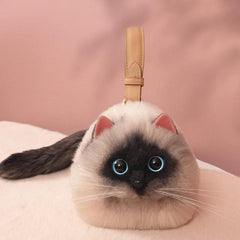 Cat Shaped Realistic Puffy Purse Handbag