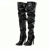 Kam Leather Pleated Knee Boots