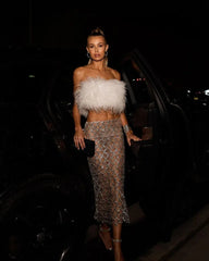 Leana Feather Bandage Skirt Set