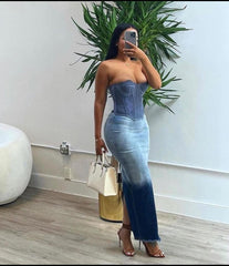 Lola Gradient Tassel Denim Skirt