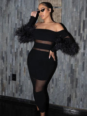 Luxury Feather Bandage Midi Dress