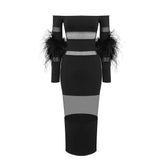 Luxury Feather Bandage Midi Dress