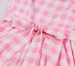 Barbie Pink Plaid Striped Skater Midi Dress