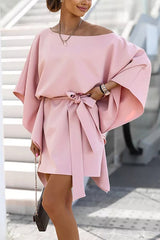 Loose Bat Belted Mini Dress