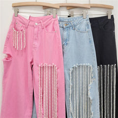 Pearl Chain High Waist Jeans