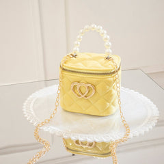 Pearl Heart Mini Tote Bucket Bag