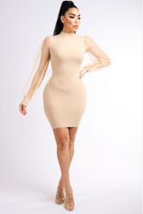 Perfectly Organza Sleeve Dress - Tan
