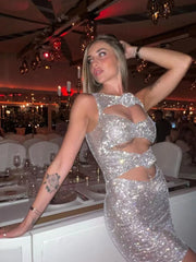 Rhinestone Cutout Bodycon Mini Dresses