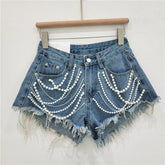 Rhinestone Tassel Denim Short