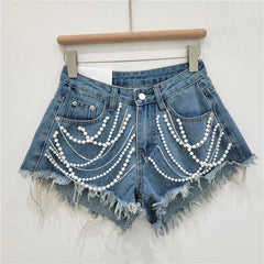 Rhinestone Tassel Denim Short