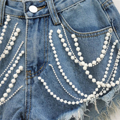 Rhinestone Tassel Denim Short
