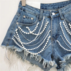 Rhinestone Tassel Denim Short