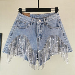 Rhinestones Short High Waist Jeans
