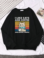 I Like Cats And Coffee Printed Female Pullover Autumn Fleece Sweatshirts
