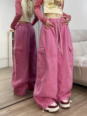 Y2K Fashion Drawstring Casual Cargo Jeans Clothing Straight Wide Leg Sweatpants