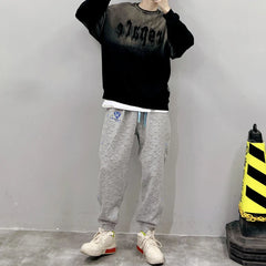 Streetwear Letter Embroidery Gradient Crew Neck Sweatshirt Oversized Pullover Tops