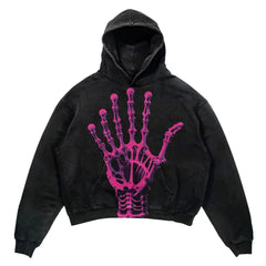 Men Hoodies Pullover High Street Dark Vintage Skull Hand Tops Oversize Streetwear