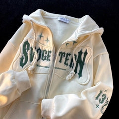Hoodies Women Embroidery High Quality Hooded Zipper Cardigan Loose Casual